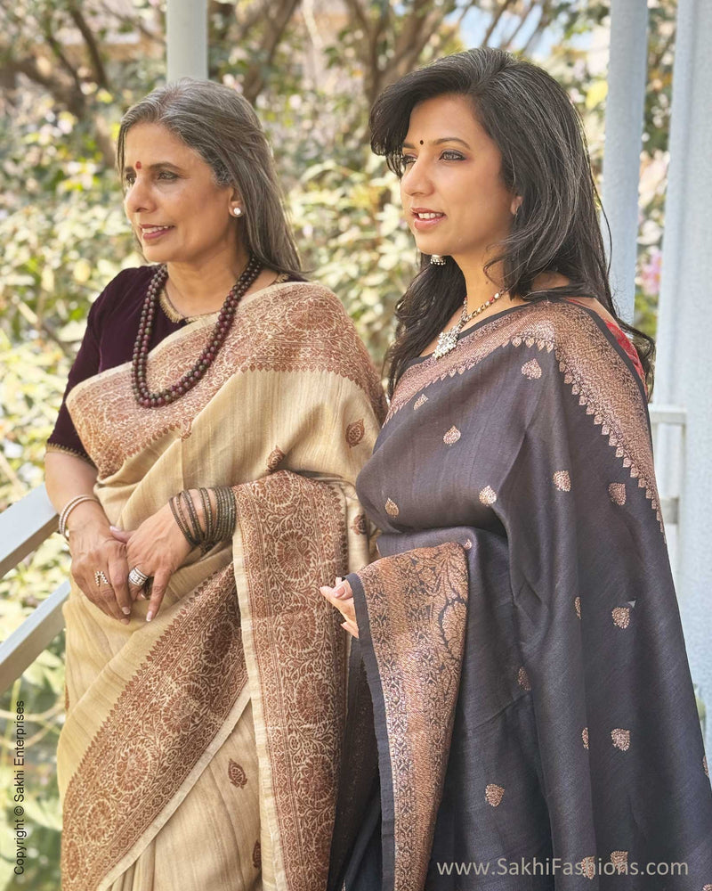 EE-W18570 Beige Tussar Banarsi Sari