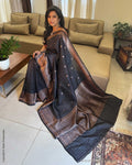 EE-W18572 Black Tussar Banarsi Sari