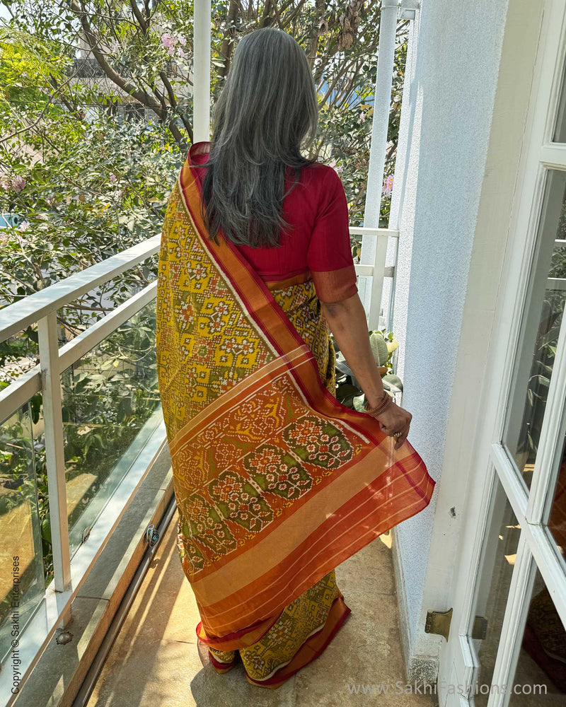 EE-W18716 Tissue Yellow Patola Sari