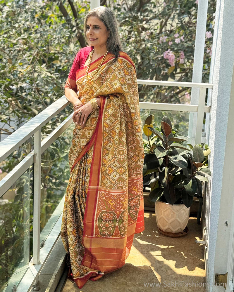 EE-W18718 Tissue Cream Patola Sari