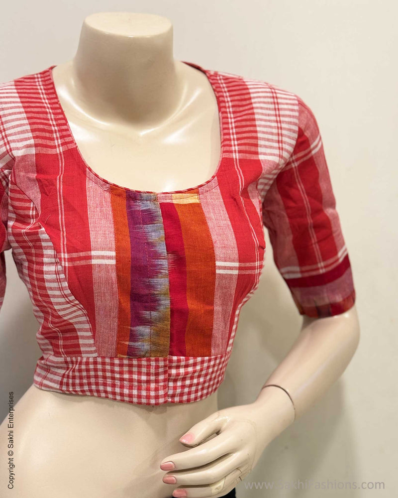 BL-W18838 Red & White Cotton Blouse