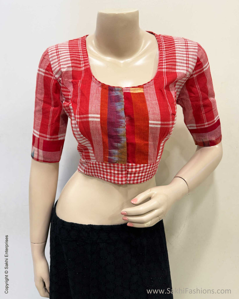 BL-W18838 Red & White Cotton Blouse