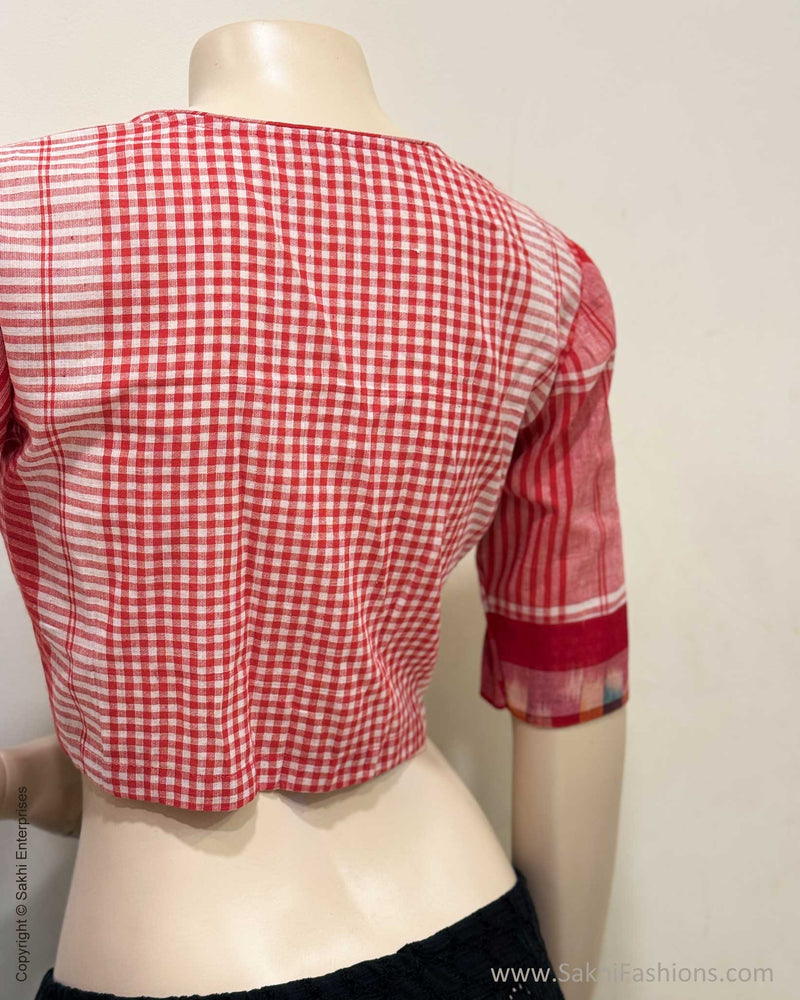 BL-W18838 Red & White Cotton Blouse