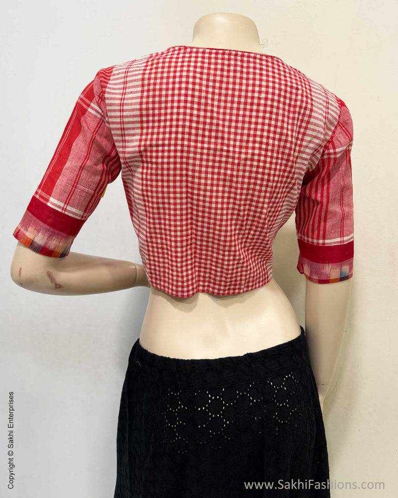BL-W18838 Red & White Cotton Blouse