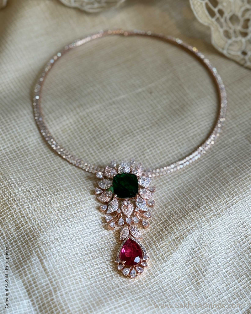 AJ-W18989 Green Diamante Pendant Set