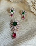 AJ-W18989 Green Diamante Pendant Set