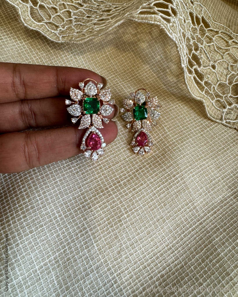 AJ-W18989 Green Diamante Pendant Set