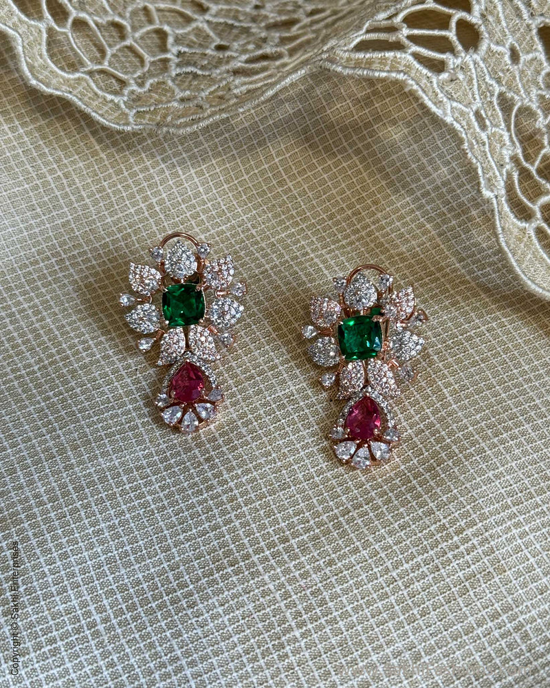 AJ-W18989 Green Diamante Pendant Set