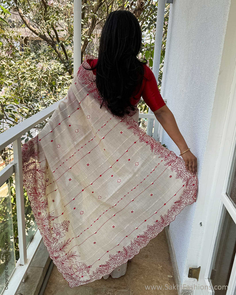 EE-W18953 Linen Red Saree