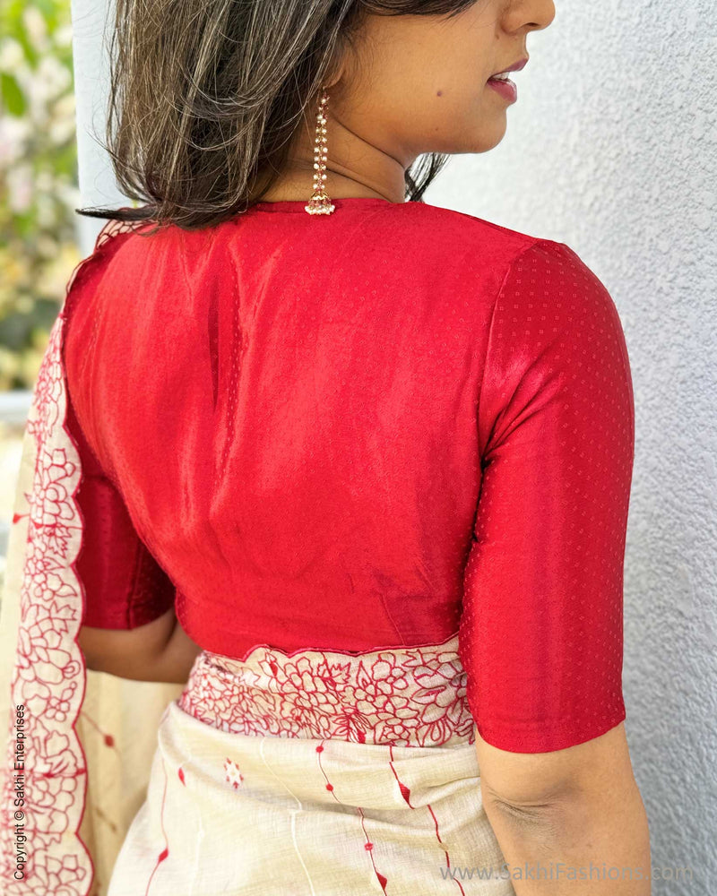 EE-W18953 Linen Red Saree