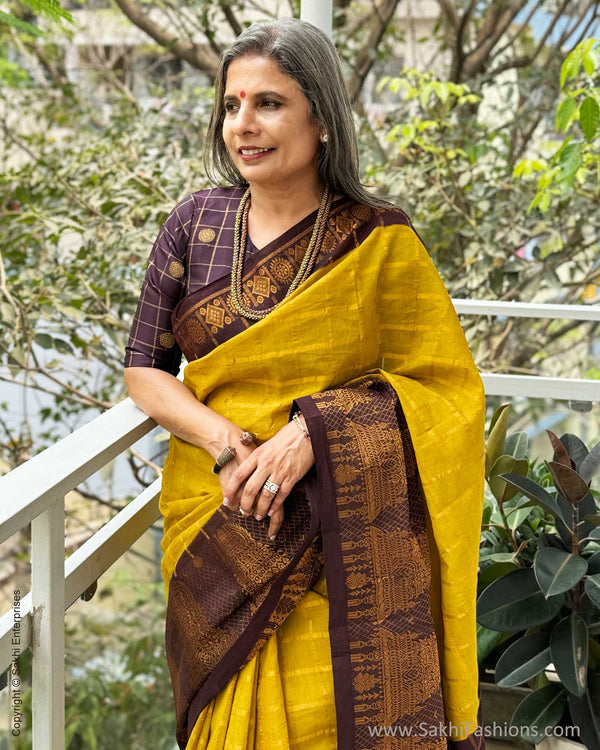 EE-X00491 Mustard Madurai Cotton Sari