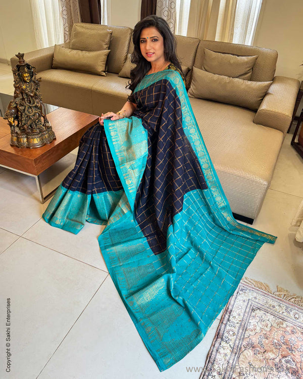 EE-X00490 Blue Madurai Cotton Sari