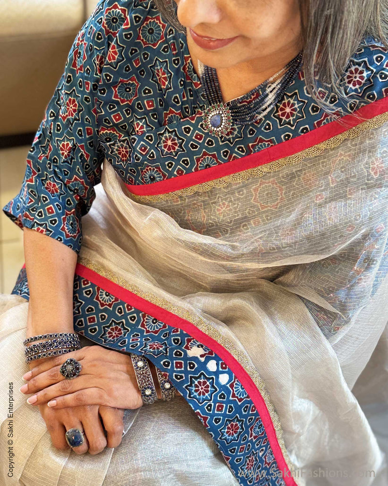 EE-X02540 Silver Tissue Saree