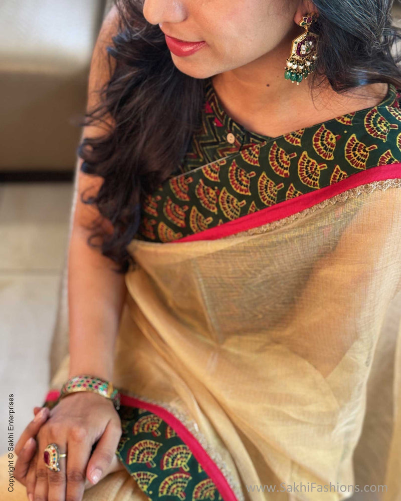 BL-V04653 Green Ajrak Blouse