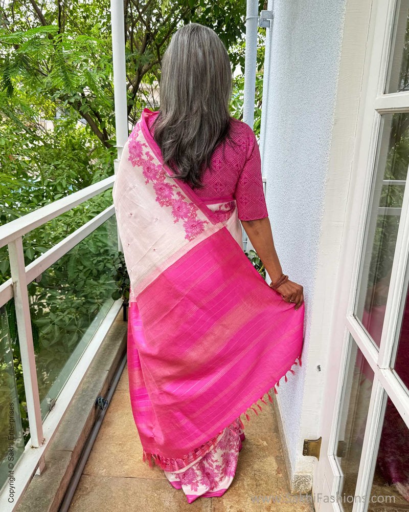 EE-X02258 Pink Floral Kanchi Sari