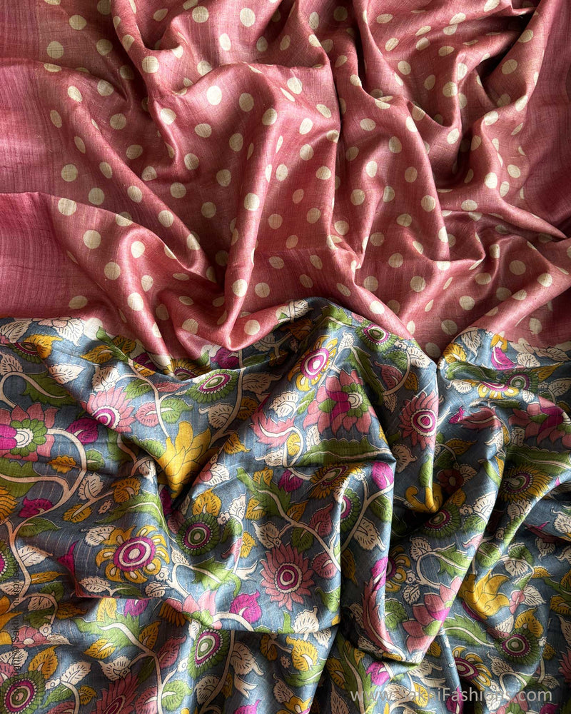 DP-X03038 Polka Kalamkari Tussar Sari