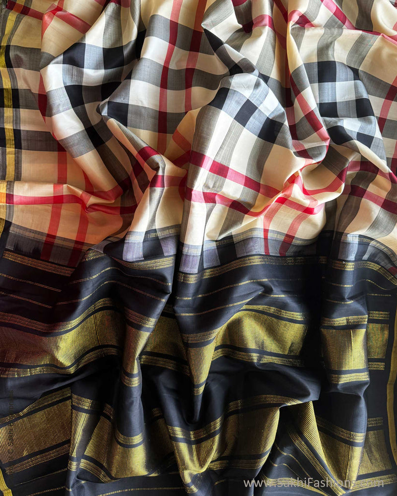 DP-X02756 Check Kanchi Silk Sari