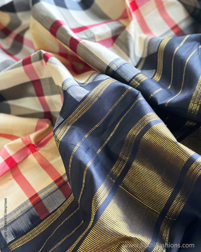 DP-X02756 Check Kanchi Silk Sari