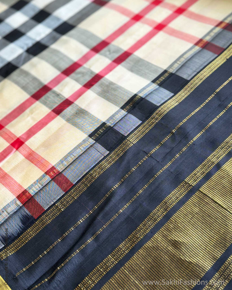 DP-X02756 Check Kanchi Silk Sari