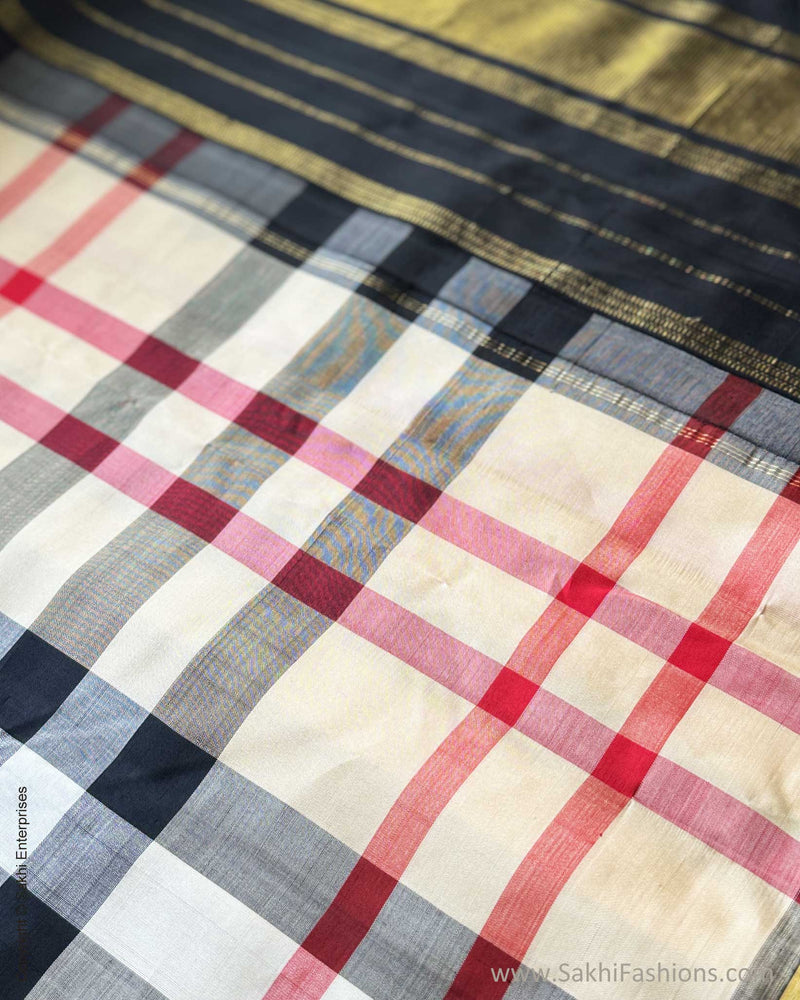 DP-X02756 Check Kanchi Silk Sari