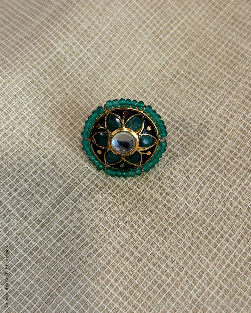 AJ-X02808 Green Meena Finger Ring