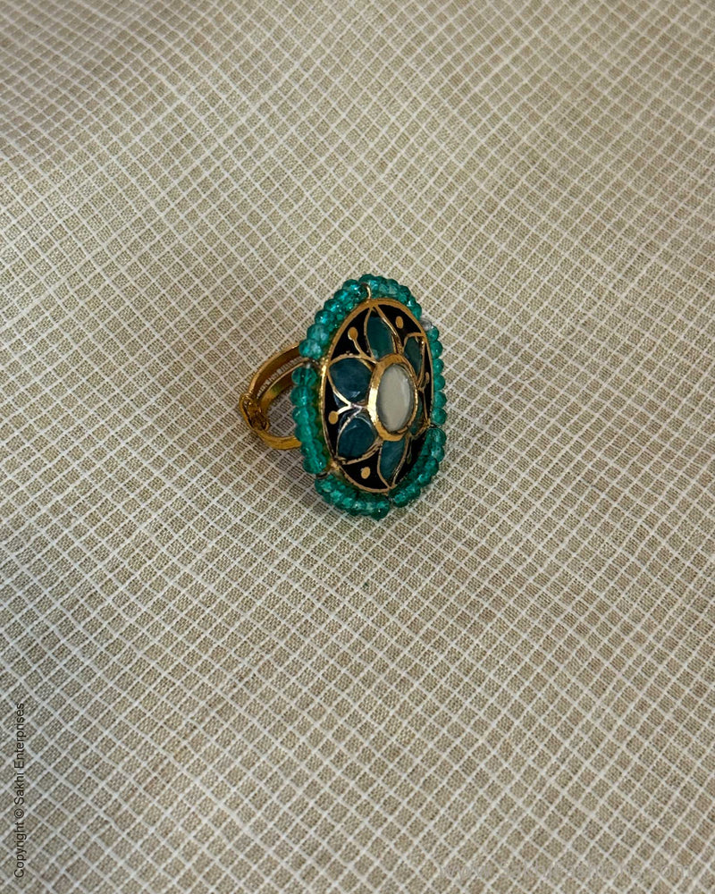 AJ-X02808 Green Meena Finger Ring