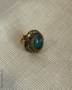 AJ-X02773 Green Meena Finger Ring