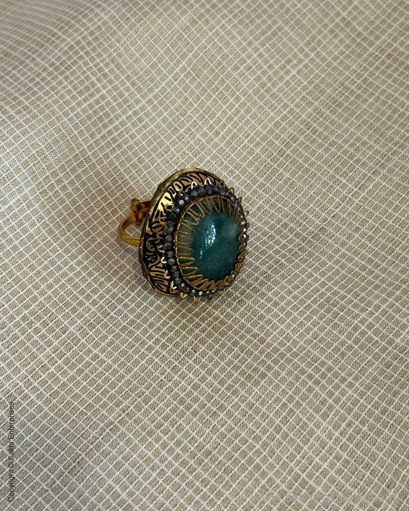 AJ-X02773 Green Meena Finger Ring