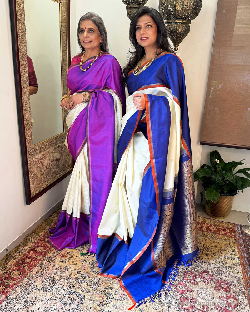 EE-X01161 Cream Kanjeevaarm silk sari