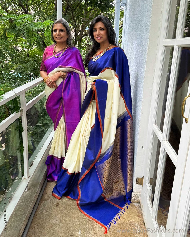 EE-X01161 Cream Kanjeevaarm silk sari