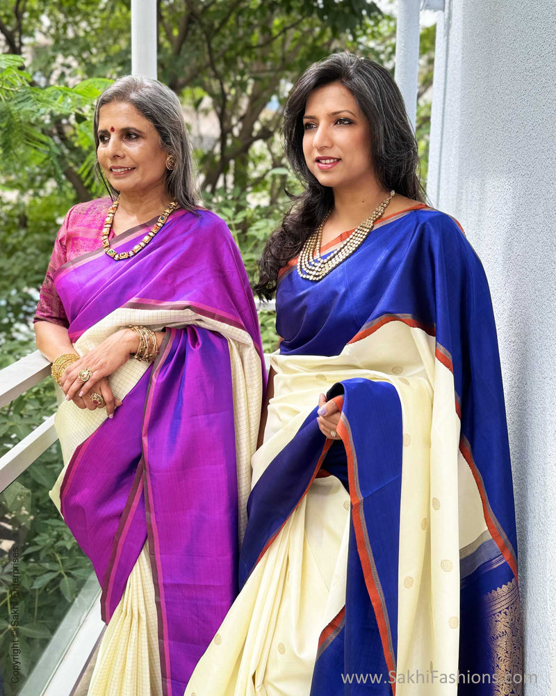 EE-X01161 Cream Kanjeevaarm silk sari