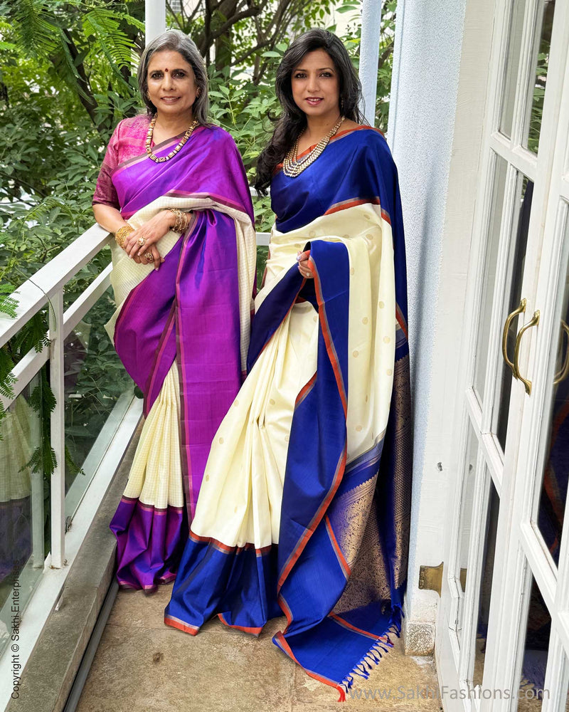 EE-X01161 Cream Kanjeevaarm silk sari