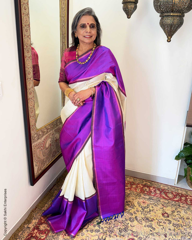 EE-X01161 Cream Kanjeevaarm silk sari