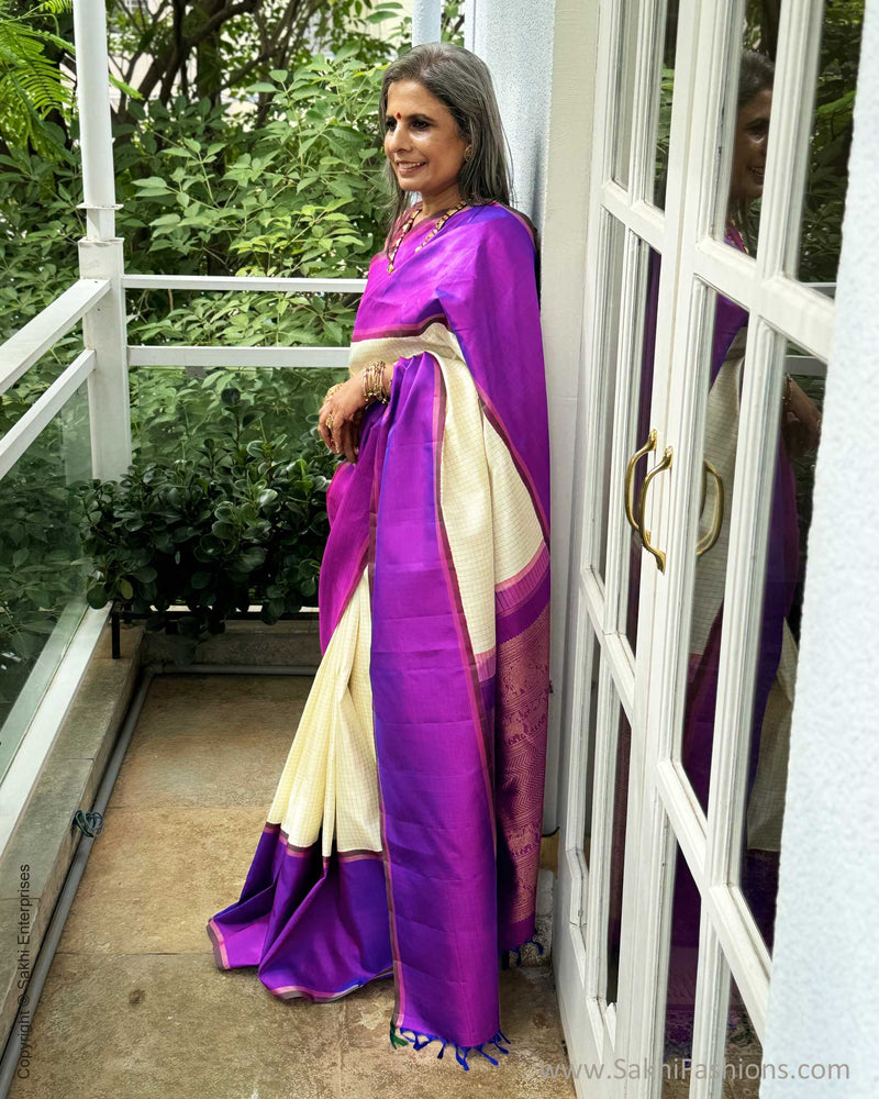 EE-X01161 Cream Kanjeevaarm silk sari