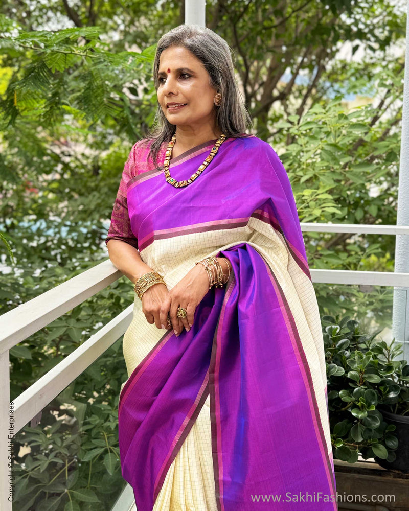 EE-X01161 Cream Kanjeevaarm silk sari