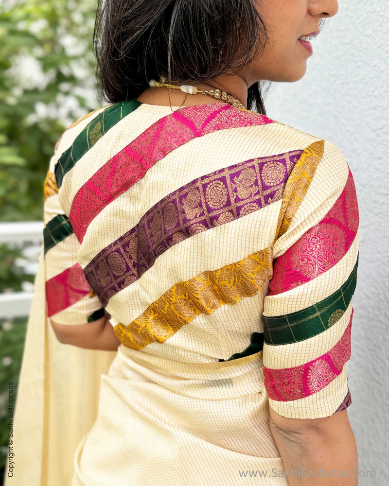 BL-X03437 Cream Tussar Pattern Blouse