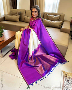 EE-X01161 Cream Kanjeevaarm silk sari