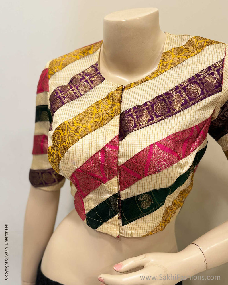 BL-X03437 Cream Tussar Pattern Blouse