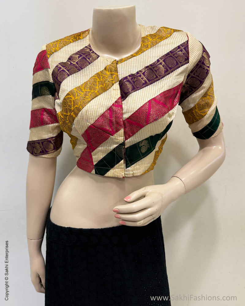 BL-X03437 Cream Tussar Pattern Blouse