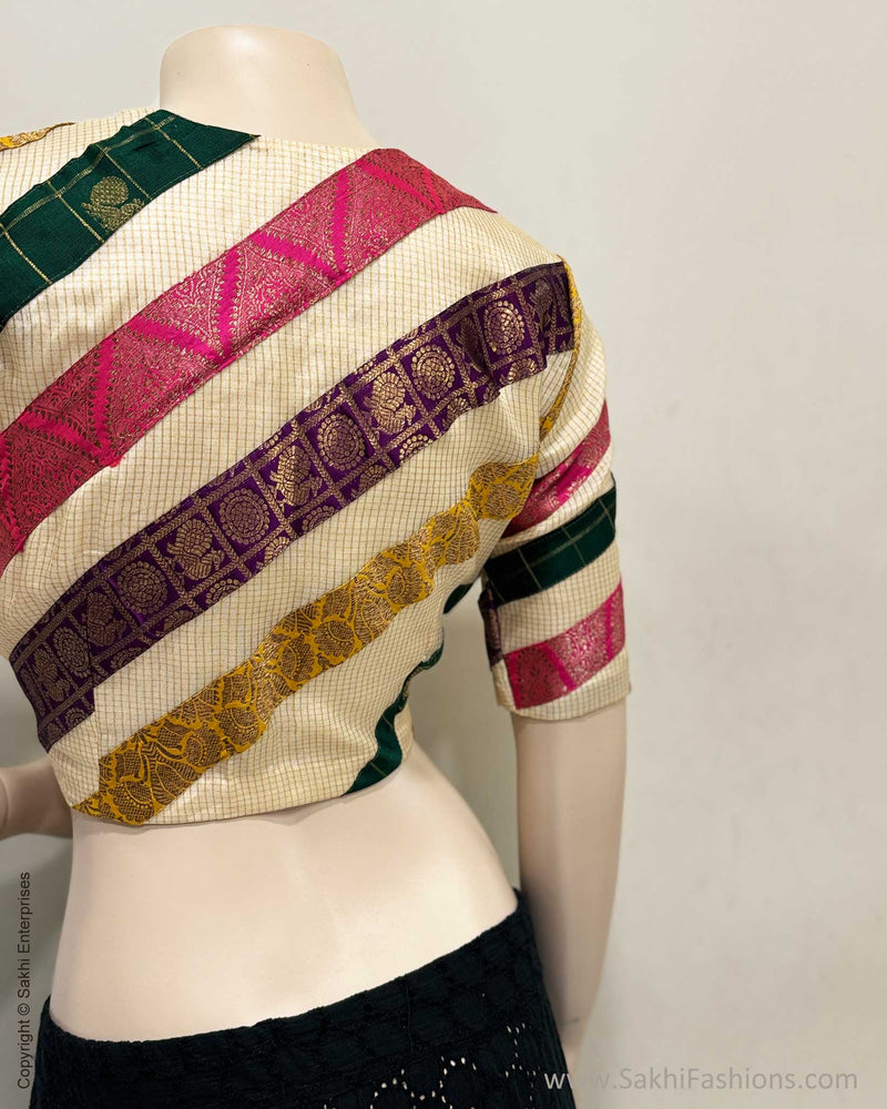 BL-X03437 Cream Tussar Pattern Blouse