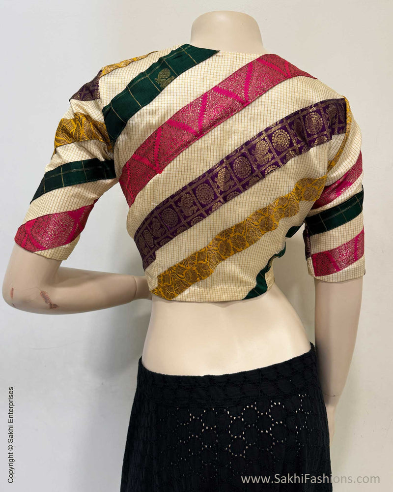 BL-X03437 Cream Tussar Pattern Blouse