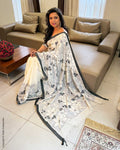 EE-X02981 Cream Black Kantha cotton Sari