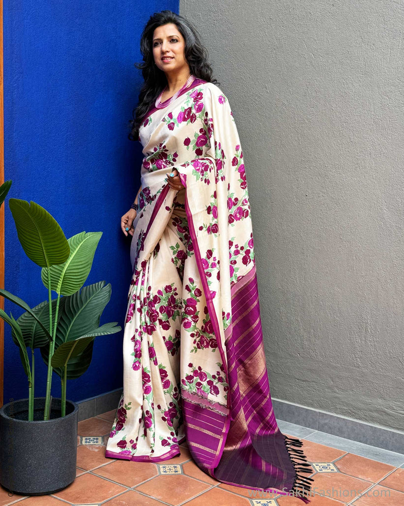 EE-X04004 Purple Floral Kanchi Silk