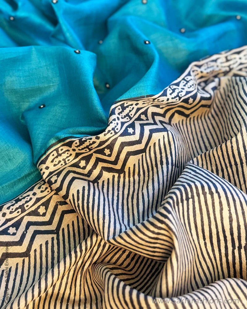 SR-0730 Blue Tussar Saree
