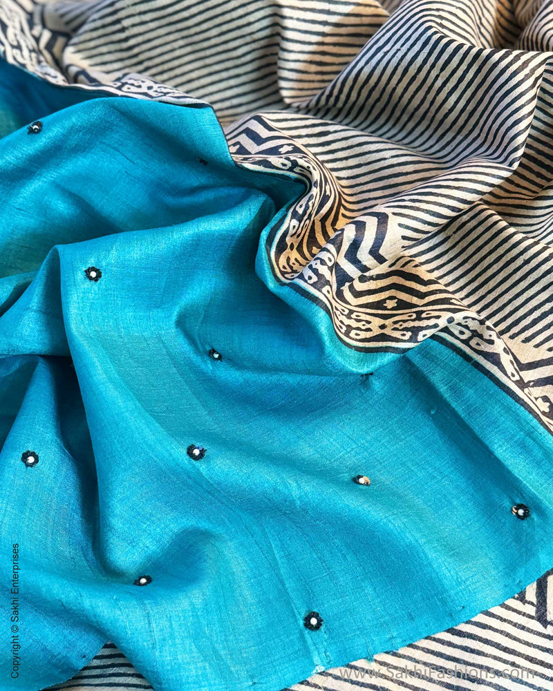 SR-0730 Blue Tussar Saree
