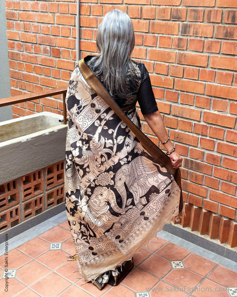 EE-X06749 Black Nandi Kalamkari Sari