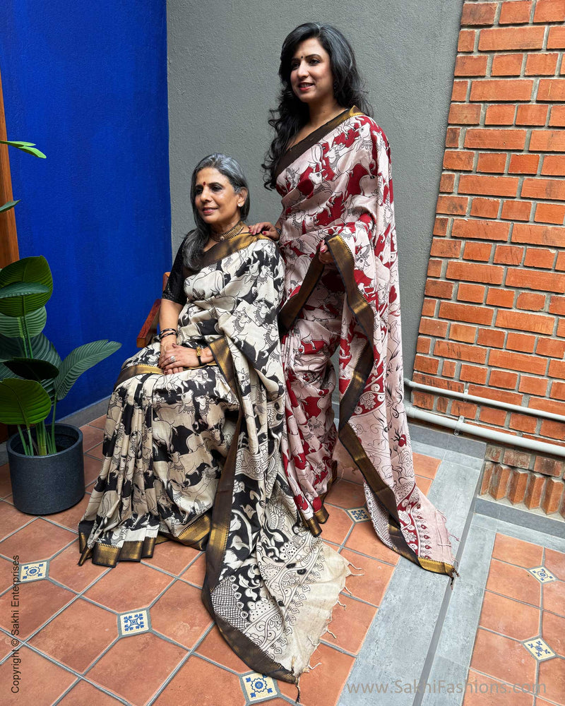 EE-X06749 Black Nandi Kalamkari Sari