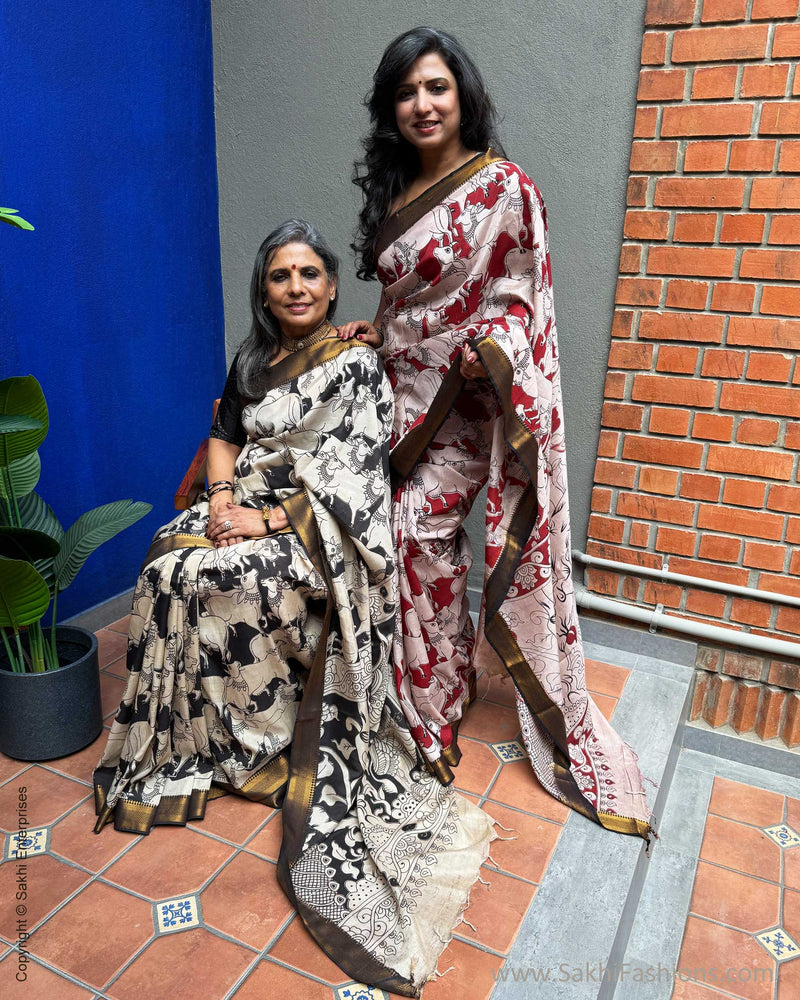 EE-X06749 Black Nandi Kalamkari Sari