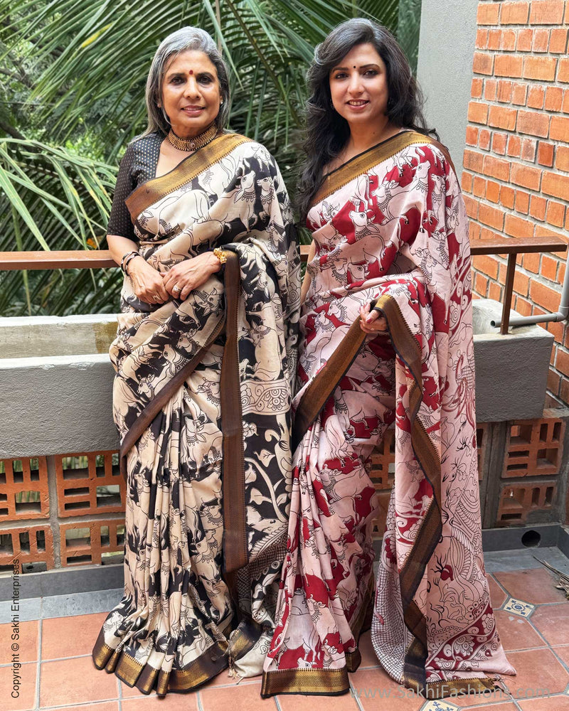 EE-X06749 Black Nandi Kalamkari Sari