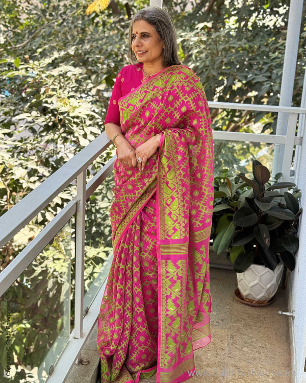 EE-W04330 Pink Green Dakai saree